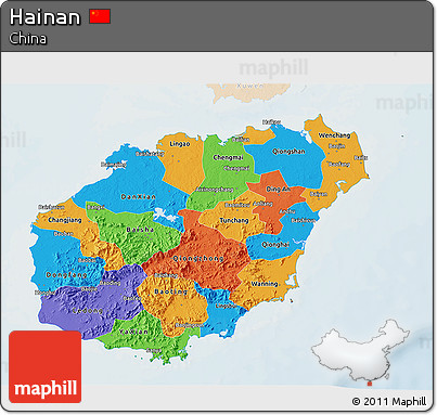 Political 3D Map of Hainan, lighten