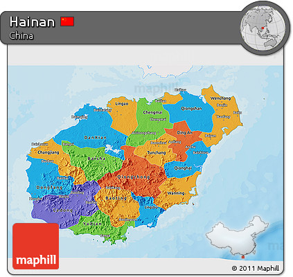 Political 3D Map of Hainan, single color outside