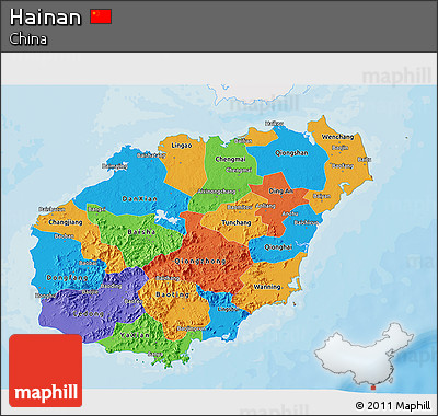 Political 3D Map of Hainan, single color outside