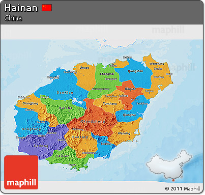 Political 3D Map of Hainan, single color outside