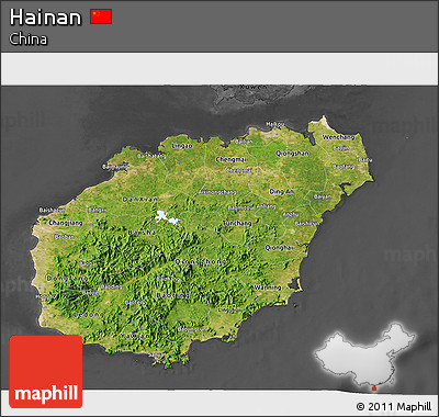 Satellite 3D Map of Hainan, darken, desaturated
