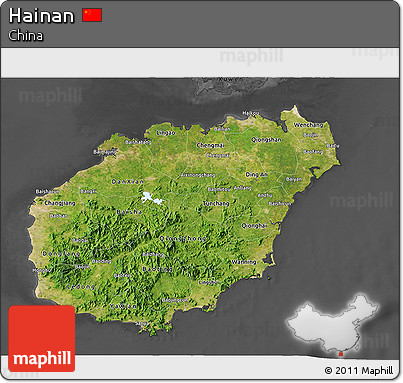 Satellite 3D Map of Hainan, darken, desaturated