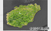 Satellite 3D Map of Hainan, darken, desaturated
