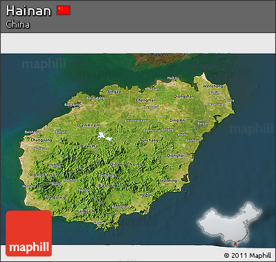 Satellite 3D Map of Hainan, darken