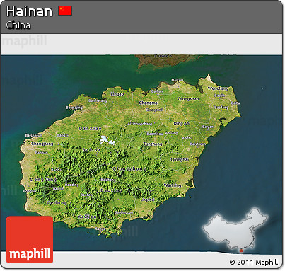 Satellite 3D Map of Hainan, darken