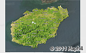 Satellite 3D Map of Hainan, darken, semi-desaturated