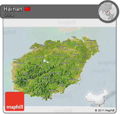 Satellite 3D Map of Hainan, lighten