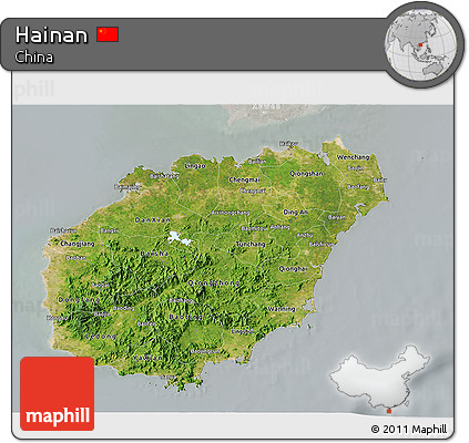 Satellite 3D Map of Hainan, lighten, semi-desaturated