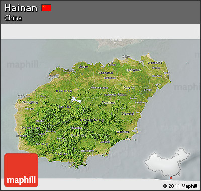 Satellite 3D Map of Hainan, lighten, semi-desaturated