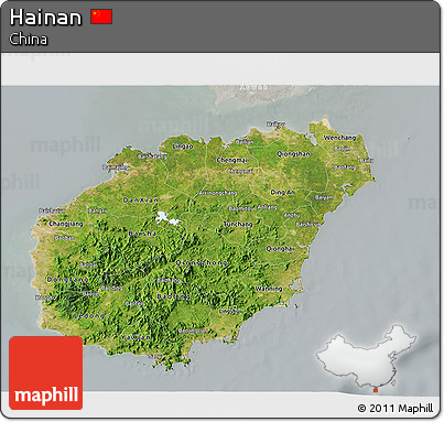 Satellite 3D Map of Hainan, lighten, semi-desaturated