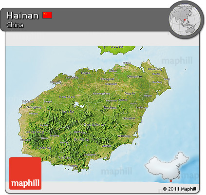 Satellite 3D Map of Hainan, physical outside