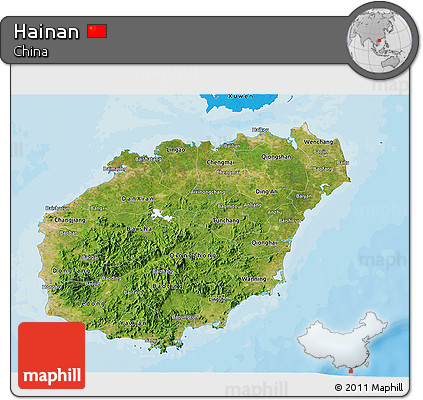 Satellite 3D Map of Hainan, political shades outside