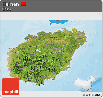 Satellite 3D Map of Hainan, political shades outside