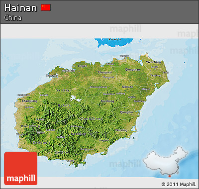 Satellite 3D Map of Hainan, political shades outside