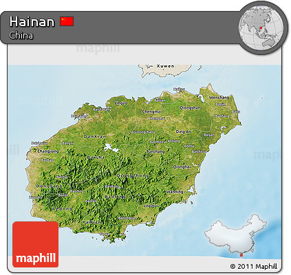 Satellite 3D Map of Hainan, shaded relief outside