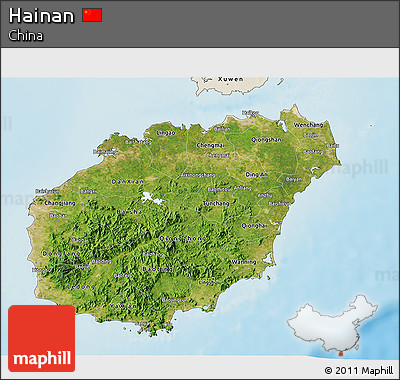 Satellite 3D Map of Hainan, shaded relief outside