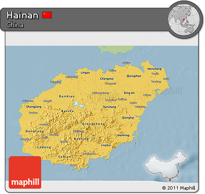Savanna Style 3D Map of Hainan, single color outside