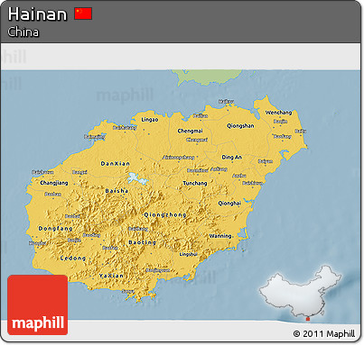 Savanna Style 3D Map of Hainan, single color outside