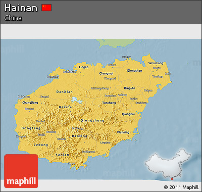 Savanna Style 3D Map of Hainan, single color outside