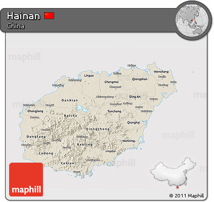 Shaded Relief 3D Map of Hainan, cropped outside