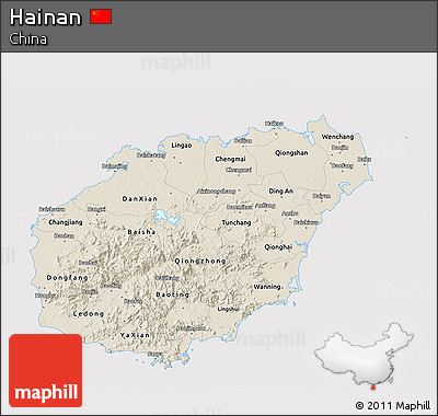 Shaded Relief 3D Map of Hainan, cropped outside