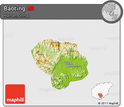 Physical 3D Map of Baoting, cropped outside
