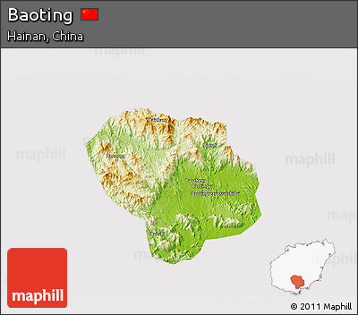 Physical 3D Map of Baoting, cropped outside