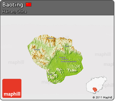 Physical 3D Map of Baoting, cropped outside