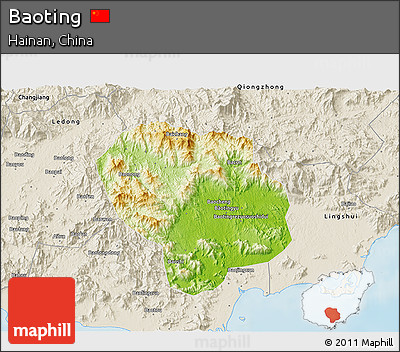 Physical 3D Map of Baoting, shaded relief outside