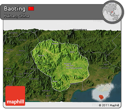 Satellite 3D Map of Baoting, darken