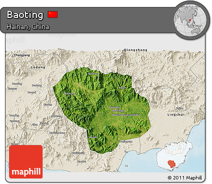Satellite 3D Map of Baoting, shaded relief outside