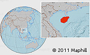 Gray Location Map of Hainan, hill shading