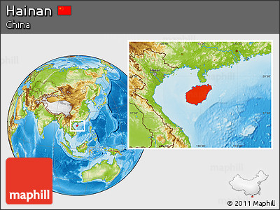 Physical Location Map of Hainan