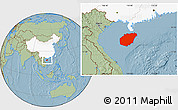 Savanna Style Location Map of Hainan, highlighted country, hill shading