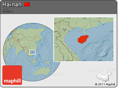 Savanna Style Location Map of Hainan, hill shading