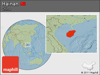 Savanna Style Location Map of Hainan, hill shading