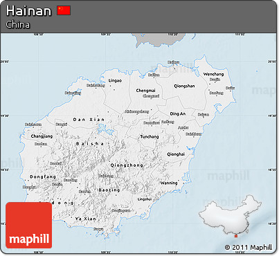 Gray Map of Hainan, single color outside
