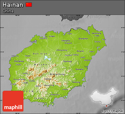Physical Map of Hainan, darken, desaturated