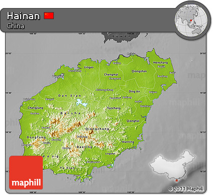 Physical Map of Hainan, darken, desaturated