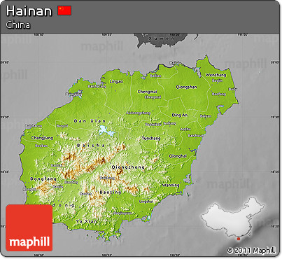 Physical Map of Hainan, darken, desaturated