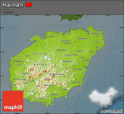 Physical Map of Hainan, darken