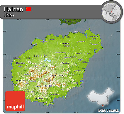 Physical Map of Hainan, darken