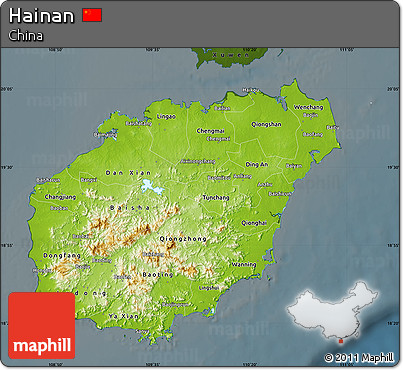 Physical Map of Hainan, darken