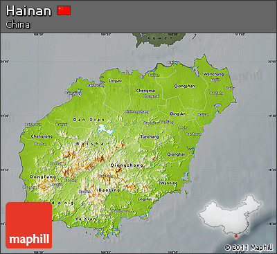 Physical Map of Hainan, darken, semi-desaturated