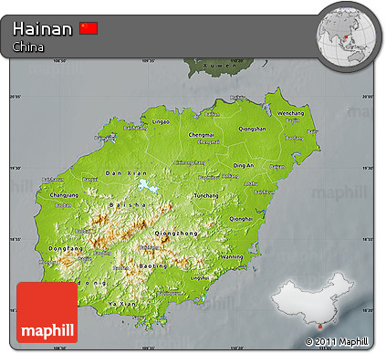 Physical Map of Hainan, darken, semi-desaturated