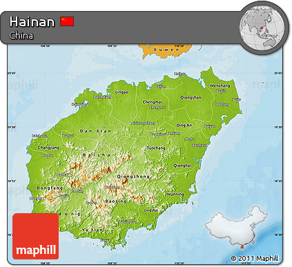 Physical Map of Hainan, political outside
