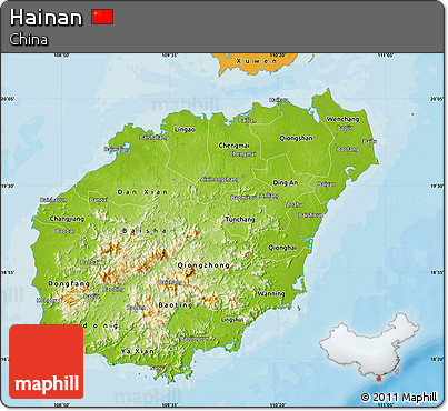 Physical Map of Hainan, political outside