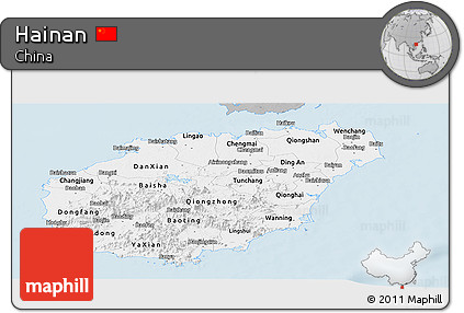 Gray Panoramic Map of Hainan