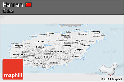 Gray Panoramic Map of Hainan