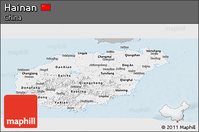 Gray Panoramic Map of Hainan, single color outside
